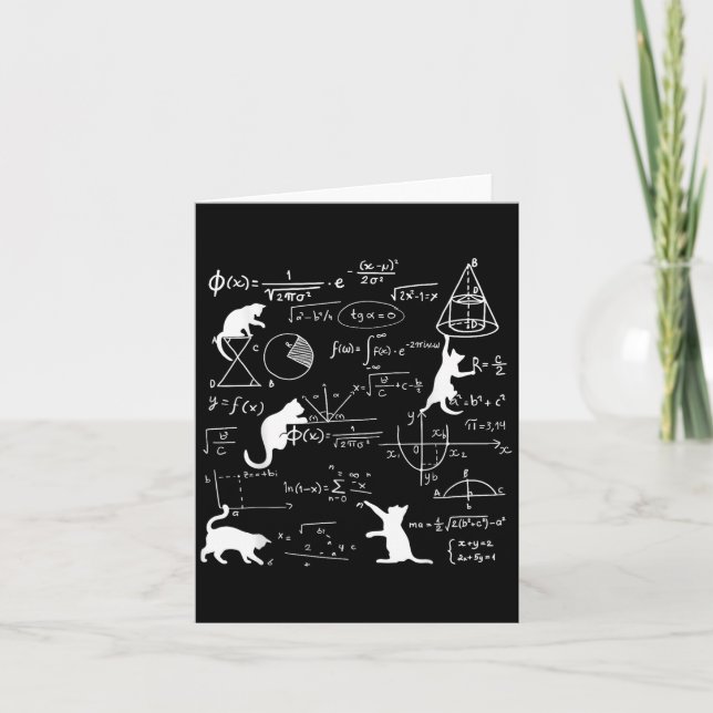 Carte Chat drôle jouant avec des formules mathématiques  (Devant)