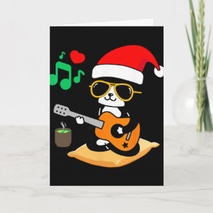 Carte Chat drôle jouant de la guitare lunettes chapeau d