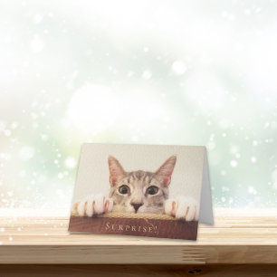 Carte Chat drôle joyeux anniversaire visage surprise
