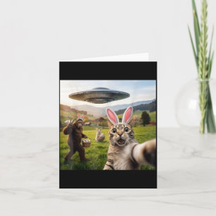 Carte Chat drôle selfie avec le lapin de Pâques Bigfoot