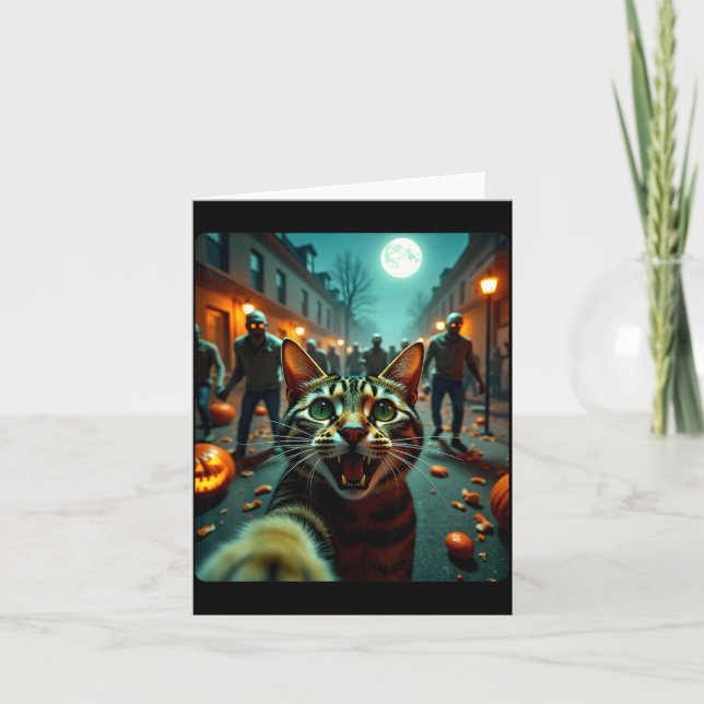 Carte Chat drôle selfie Halloween Zombies Humour  (Devant)