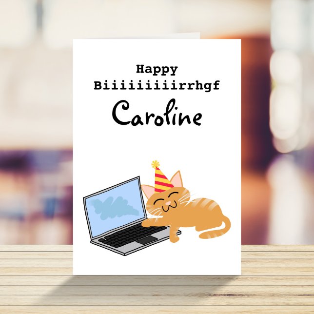 Carte Chat drôle sur ordinateur portable taper Joyeux ca (Créateur téléchargé)
