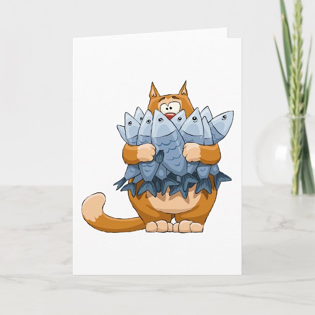 Carte Chat Drôle Tenant un Poisson Dessin Animé Kitty Af (Créateur téléchargé)