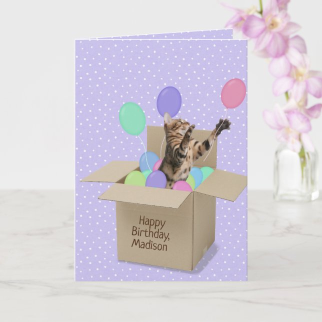 Carte Chat du Bengale en boîte sur un point polka (Orchidée)