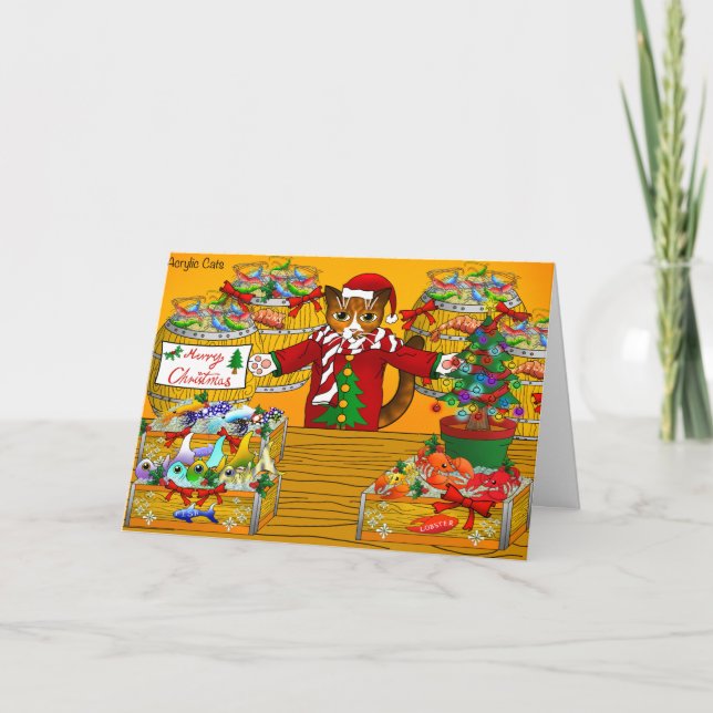 Carte Chat du stand de marché de poissons de Noël (Devant)