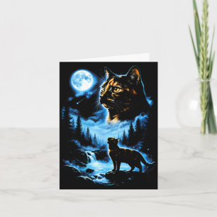 Carte Chat écaille de tortue pleine lune forêt mystique