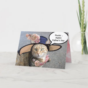 Carte CHAT ÉLÉGANT AVEC CASQUETTE DIVA, Fête des pères R