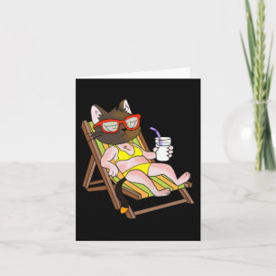 Carte Chat En Bikini Sur Chaise De Plage En Train De Boi