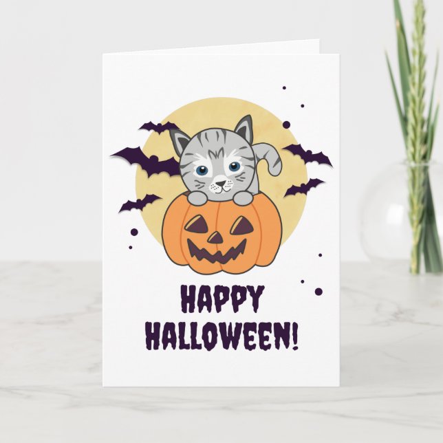 Carte Chat En Citrouille Chats Doux Joyeux Halloween (Devant)