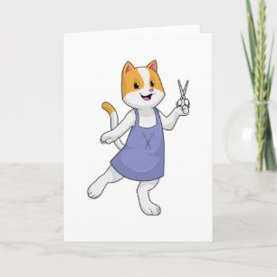 Carte Chat en coiffeur avec des ciseaux