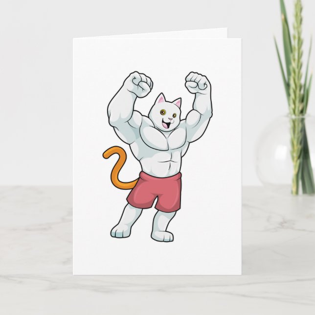Carte Chat en culturiste avec de gros muscles (Devant)