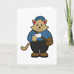 Carte Chat en facteur avec enveloppe et sac