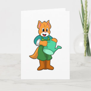 Carte Chat en fermier avec arrosoir