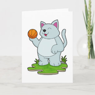 Carte Chat en joueur de basket avec ballon de basket