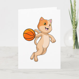 Carte Chat en joueur de basket avec ballon de basket