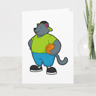 Carte Chat en joueur de basketball avec ballon de basket