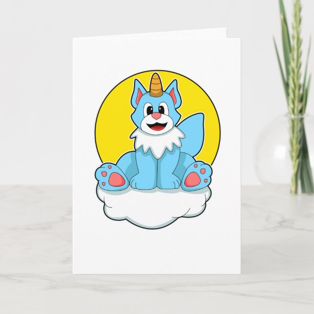 Carte Chat en Licorne sur Nuages & Soleil (Devant)
