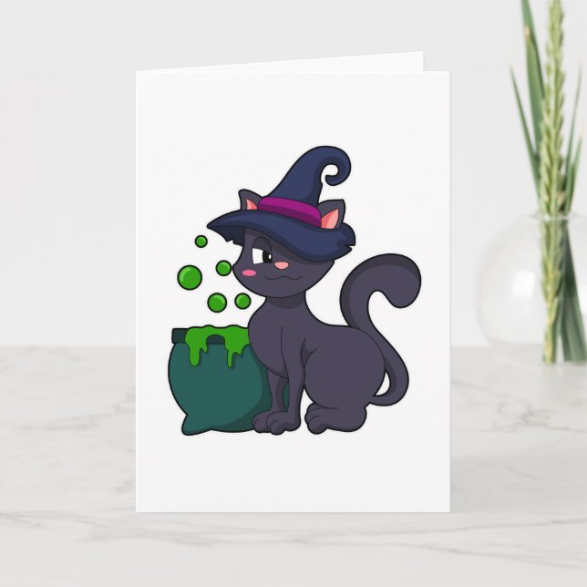 Carte Chat en sorcière avec chaudron (Devant)
