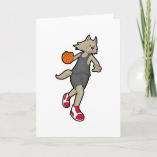 Carte Chat en tant que joueur de basket-ball avec ballon