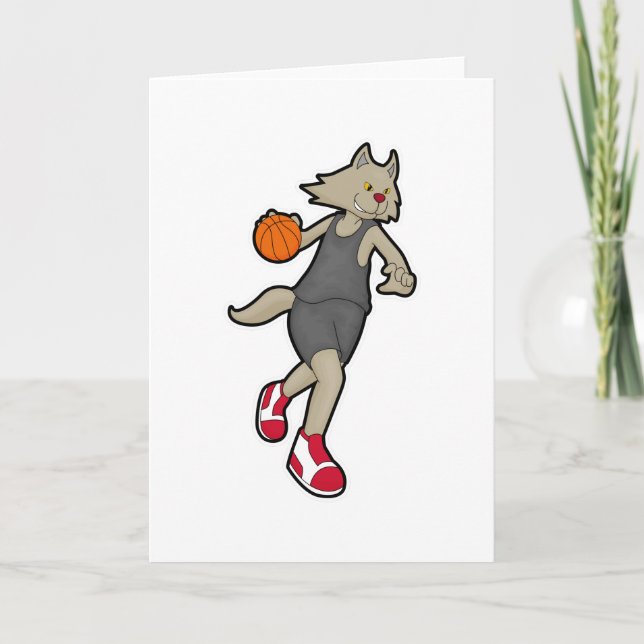Carte Chat en tant que joueur de basket-ball avec un bal (Devant)