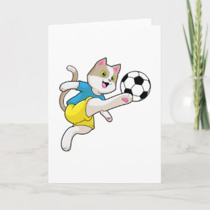 Carte Chat en tant que joueur de football avec ballon de