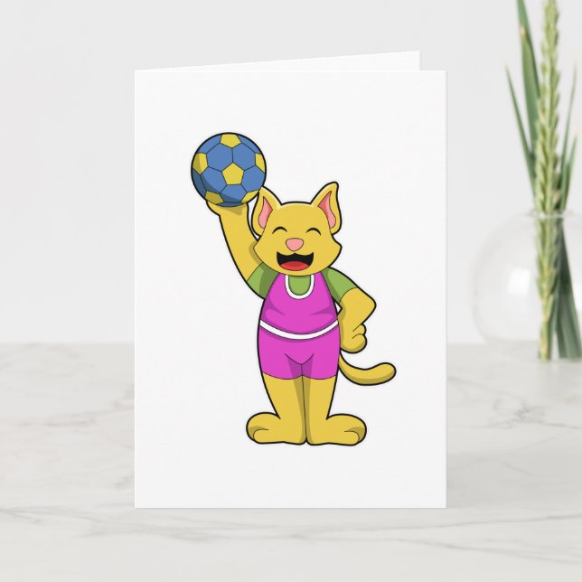 Carte Chat en tant que joueur de handball avec Handball (Devant)