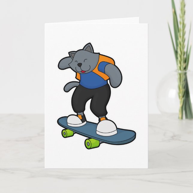 Carte Chat en tant que skater avec skateboard (Devant)