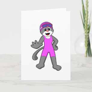Carte Chat en train de nager avec maillot de bain
