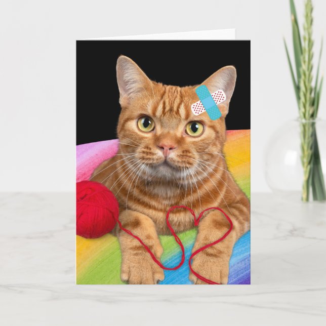 Carte Chat endommagé sur l'arrière - plan arc-en-ciel (Devant)
