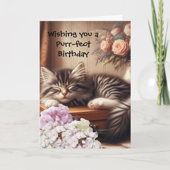 Carte Chat endormi d'anniversaire  (Devant)