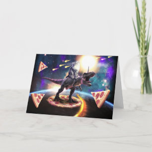 Carte Chat équitation dinosaure licorne dans l'espace