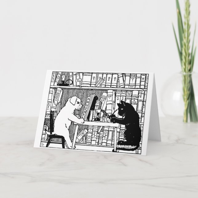 Carte Chat et chien dans la bibliothèque (Devant)
