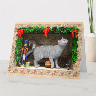 Carte Chat et décorations de Noël
