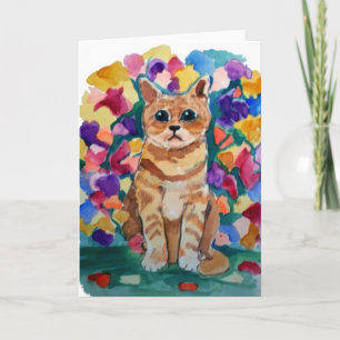 Carte Chat et fleurs