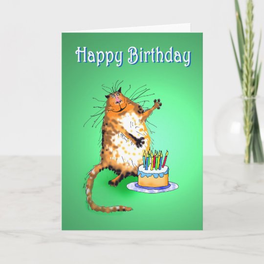 Carte Chat Et Gateau D Anniversaire Et Bougies Fous Zazzle Fr