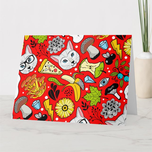 Carte Chat et oeuf sur le rouge (Devant)