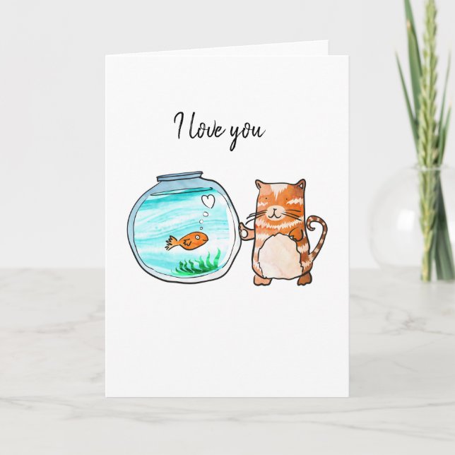 Carte Chat et poisson rouge  (Devant)