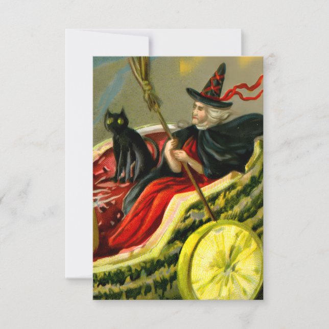 Carte Chat et sorcière vintage d'Halloween noir (Devant)