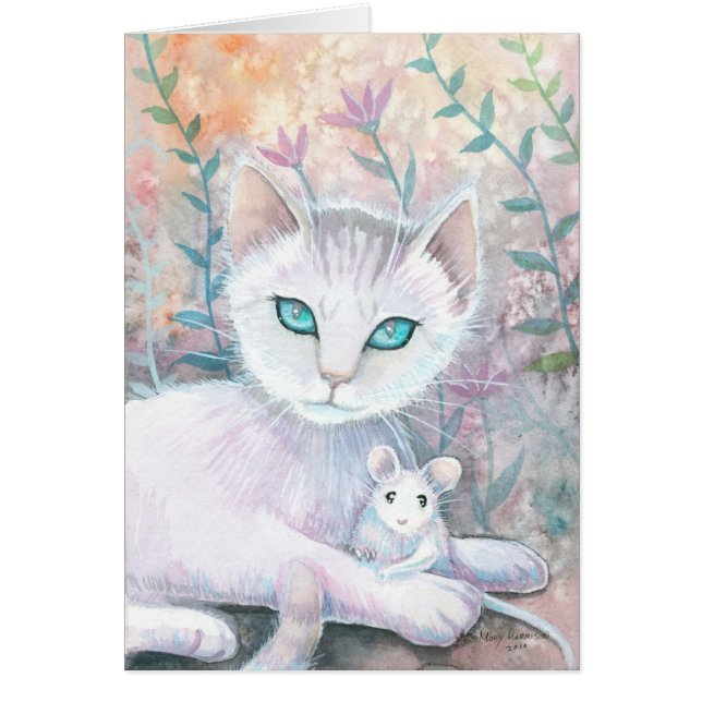 Carte Chat et Souris Blanc (Devant)