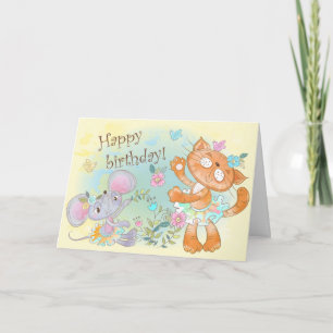 Carte Chat et souris joyeux anniversaire