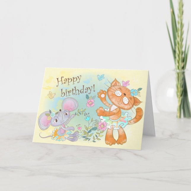 Carte Chat et souris joyeux anniversaire (Devant)