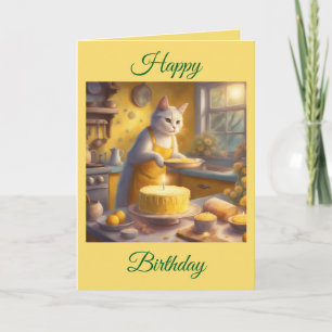 Carte Chat Fantaisiste Faisant un Gâteau d'Anniversaire