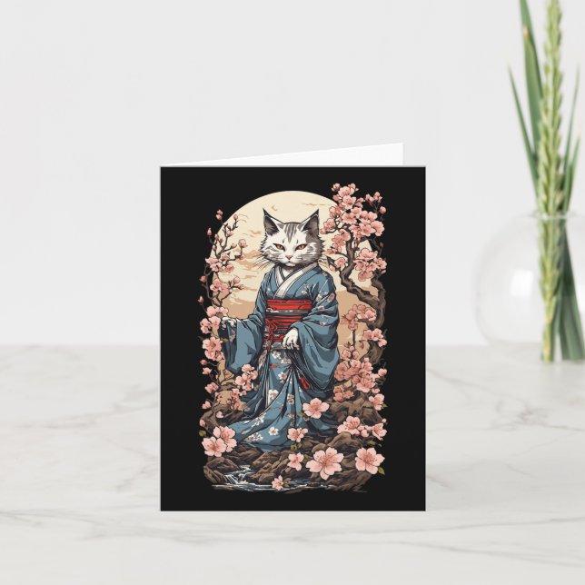 Carte Chat Fantôme Avec Kimono Japonais Yokai Folklore D (Devant)
