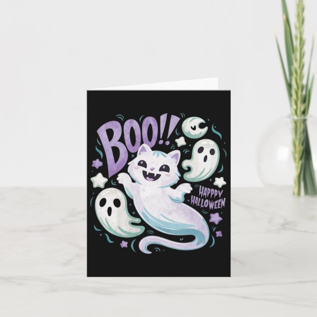 Carte Chat fantôme Boo Kitty Halloween (Devant)