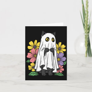 Carte Chat fantôme d'Halloween Chat noir mignon Fleurs