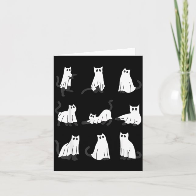 Carte Chat fantôme mignon dessin drôle d'Halloween chat  (Devant)
