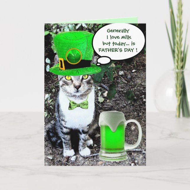 CARTE CHAT FÊTE DES PÈRES AVEC BIÈRE IRLANDAISE VERTE (Devant)