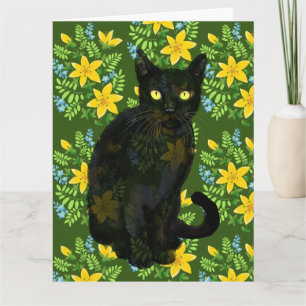 Carte chat floral noir