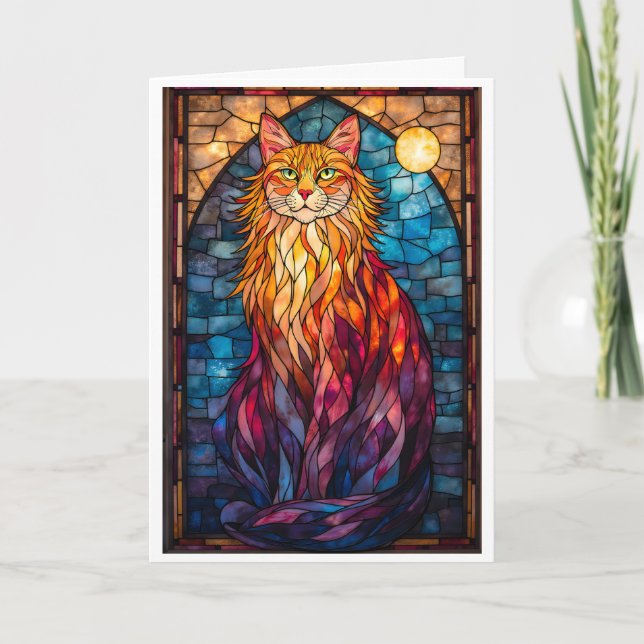 Carte Chat Fluffy Grand Style Vitrail (Devant)