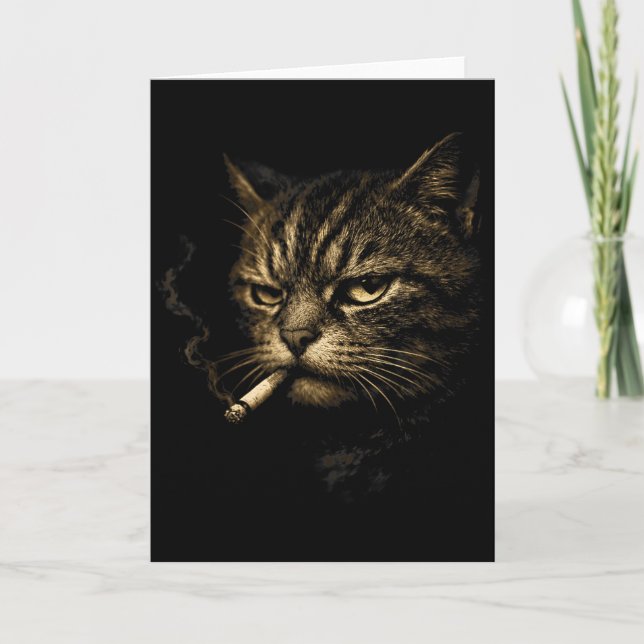 Carte Chat fumant une cigarette Esquisse rétro Mème drôl (Devant)